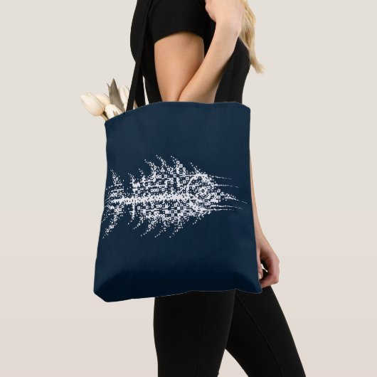 Glitch Pixel Witte Vis Tote Bag (Dichtbij)
