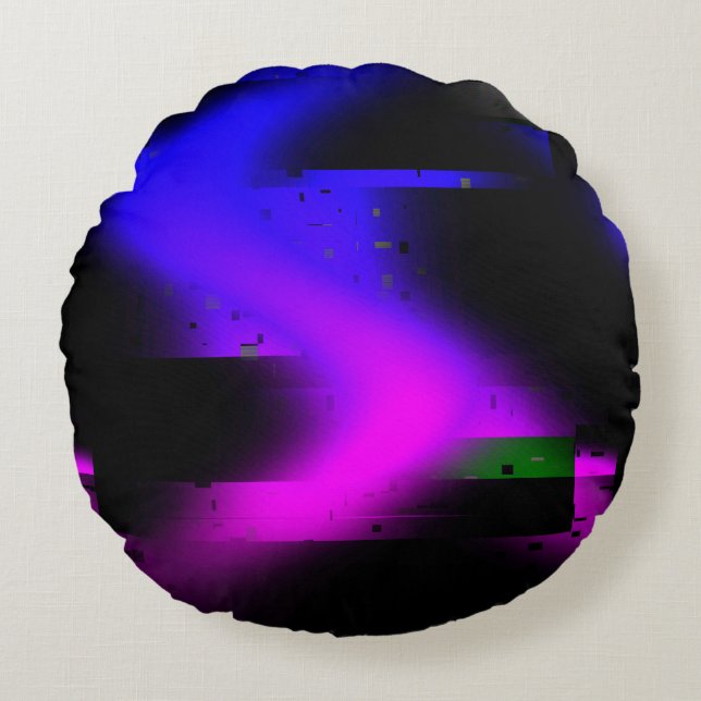 Glitch plasma zwart rond kussen (Voorkant)
