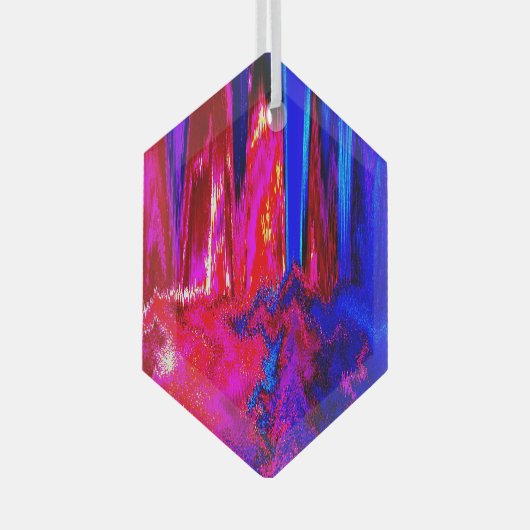 Glitch Red en Blue Glas Ornament (Voorkant Rechts)