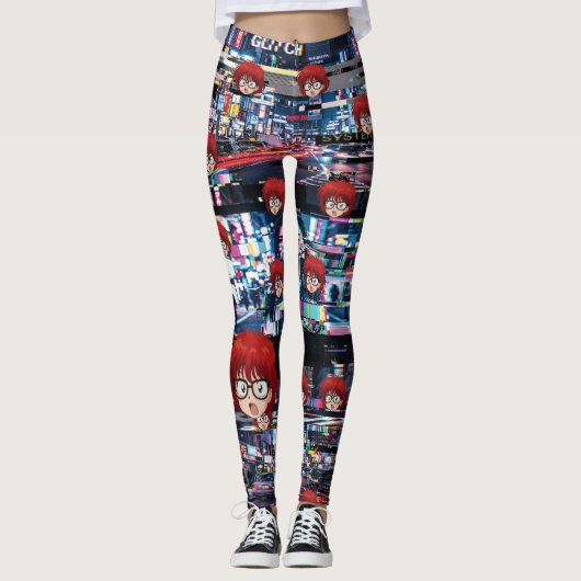 Glitch Retro Anime  Leggings (Voorkant)