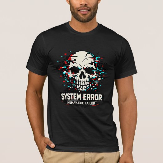 Glitch Skull System Error T-Shirt | Cyberpunk (Voorkant)