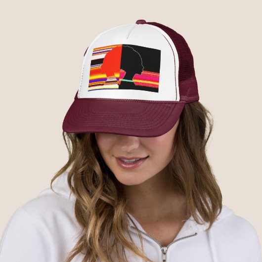 Glitch Split Profile – Pop Art Trucker Cap (In situ)