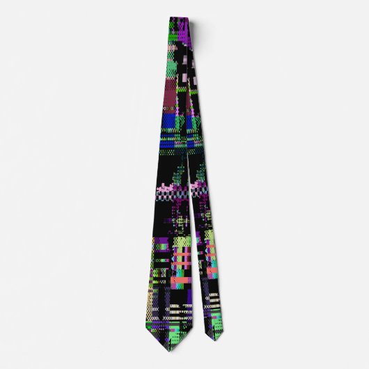 Glitch tech abstract pattern print stropdas (Voorkant)