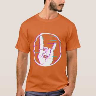 Glitch Teken van de Hoorns Teken Hand Rock en Meta T-shirt