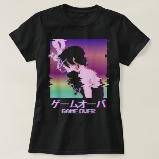Glitch Vaporwave Anime Game Over Kunst T-shirt (Design voorkant)