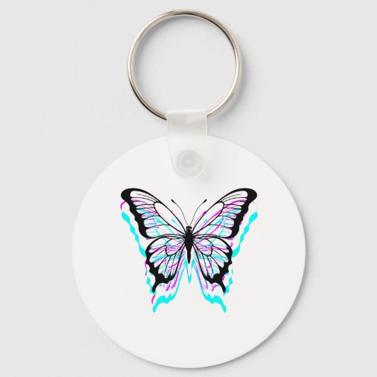 Glitch Vlinder Ontwerp Sleutelhanger (Voorkant)