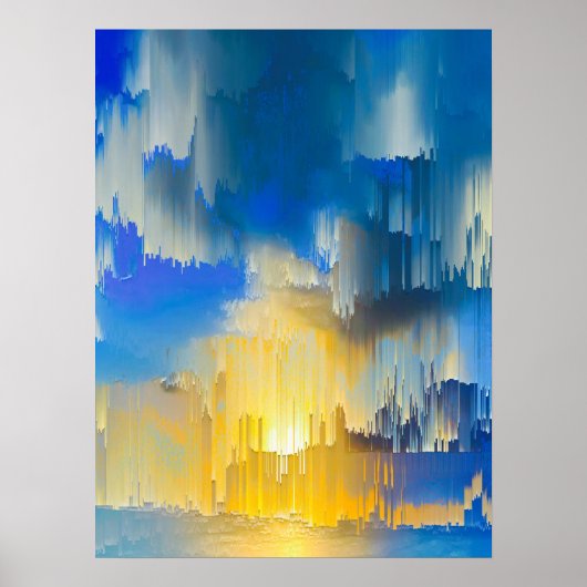 Glitch Zonsondergang Abstract Landschap Poster (Voorkant)