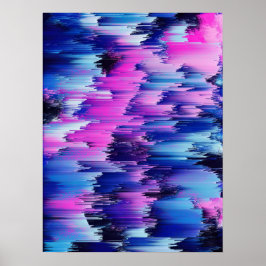 Glitch Zonsondergang Abstract Landschap Poster