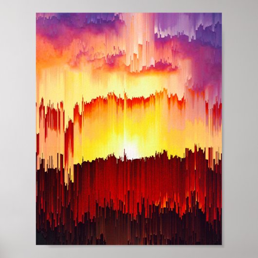 Glitch Zonsondergang Himmels Abstracte Kunst Poster (Voorkant)