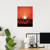 Glitch Zonsondergang Silhouet Abstract Poster (Thuiskantoor)