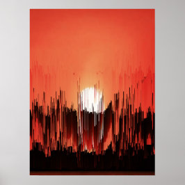 Glitch Zonsondergang Silhouet Abstract Poster