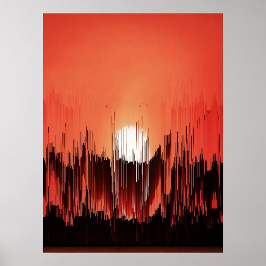 Glitch Zonsondergang Silhouet Abstract Poster (Voorkant)