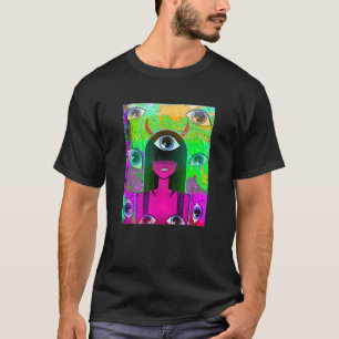 Glitchcore Anime Demon Girl Eye rare kleding T-shirt