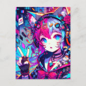Glitchcore kleurrijke anime artwork Gezegde Hi Briefkaart (Voorkant)