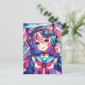 Glitchcore Kleurrijke Anime Girl artwork Briefkaart (Staand voorkant)