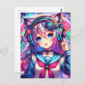 Glitchcore Kleurrijke Anime Girl artwork Briefkaart (Voorkant / Achterkant)