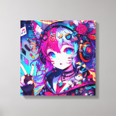 Glitchcore Kleurrijke Anime Girl artwork Canvas Afdruk (Voorkant)