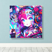 Glitchcore Kleurrijke Anime Girl artwork Canvas Afdruk (Insitu (Houten vloer))