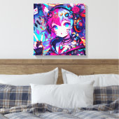 Glitchcore Kleurrijke Anime Girl artwork Canvas Afdruk (Insitu (Slaapkamer))