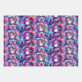 Glitchcore Kleurrijke Anime Girl artwork Inpakpapier Vel (Voorkant 3)