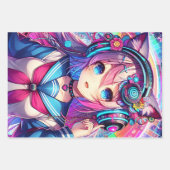 Glitchcore Kleurrijke Anime Girl artwork Inpakpapier Vel (Voorkant)