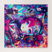 Glitchcore Kleurrijke Anime Girl artwork Legpuzzel (Horizontaal)