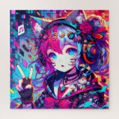 Glitchcore Kleurrijke Anime Girl artwork Legpuzzel (Verticaal)