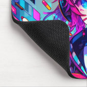 Glitchcore Kleurrijke Anime Girl artwork Muismat (Hoek)