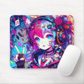 Glitchcore Kleurrijke Anime Girl artwork Muismat (Met muis)