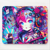 Glitchcore Kleurrijke Anime Girl artwork Muismat (Voorkant)
