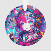 Glitchcore Kleurrijke Anime Girl artwork Ornament (voorkant)