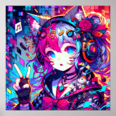 Glitchcore Kleurrijke Anime Girl artwork Poster (Voorkant)