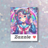 Glitchcore Kleurrijke Anime Girl artwork Sticker
