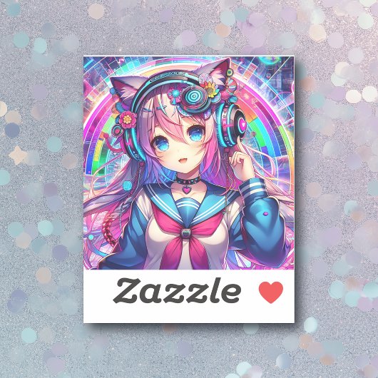 Glitchcore Kleurrijke Anime Girl artwork Sticker
