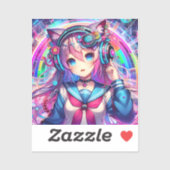 Glitchcore Kleurrijke Anime Girl artwork Sticker (Vel)