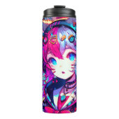 Glitchcore Kleurrijke Anime Girl artwork Thermosbeker (Voorkant)