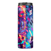 Glitchcore Kleurrijke Anime Girl artwork Thermosbeker (Achterkant)