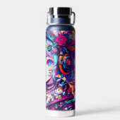 Glitchcore Kleurrijke Anime Girl artwork Waterfles (Achterkant)
