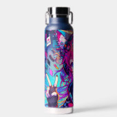 Glitchcore Kleurrijke Anime Girl artwork Waterfles (Voorkant)
