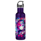 Glitchcore Kleurrijke Anime Girl artwork Waterfles (Voorkant)