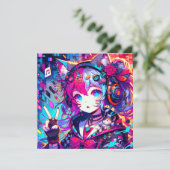 Glitchcore Kleurrijke Anime Kunstwerk Verjaardag Kaart (Staand voorkant)