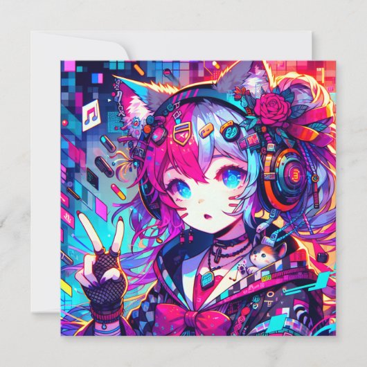 Glitchcore Kleurrijke Anime Kunstwerk Verjaardag Kaart (Voorkant)