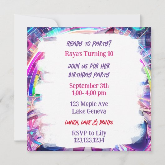 Glitchcore kleurrijke anime kunstwerk verjaardagsf kaart (Achterkant)