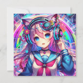 Glitchcore kleurrijke anime kunstwerk verjaardagsf kaart (Voorkant)