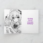 Glitchcore kleurrijke anime meisje verjaardag kaart (Binnen)