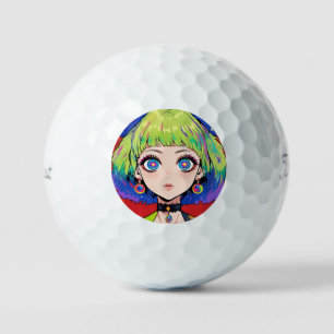 Glitchcore Ruimte Meisje Met Sterren Ogen Golfballen