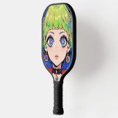 Glitchcore Ruimte Meisje Met Sterren Ogen Pickleball Paddle (Links)