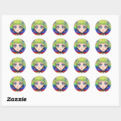 Glitchcore Ruimte Meisje Met Sterren Ogen Ronde Sticker (Vel)