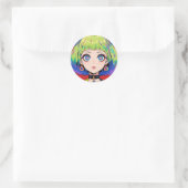 Glitchcore Ruimte Meisje Met Sterren Ogen Ronde Sticker (Tas)