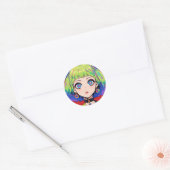 Glitchcore Ruimte Meisje Met Sterren Ogen Ronde Sticker (Envelop)
